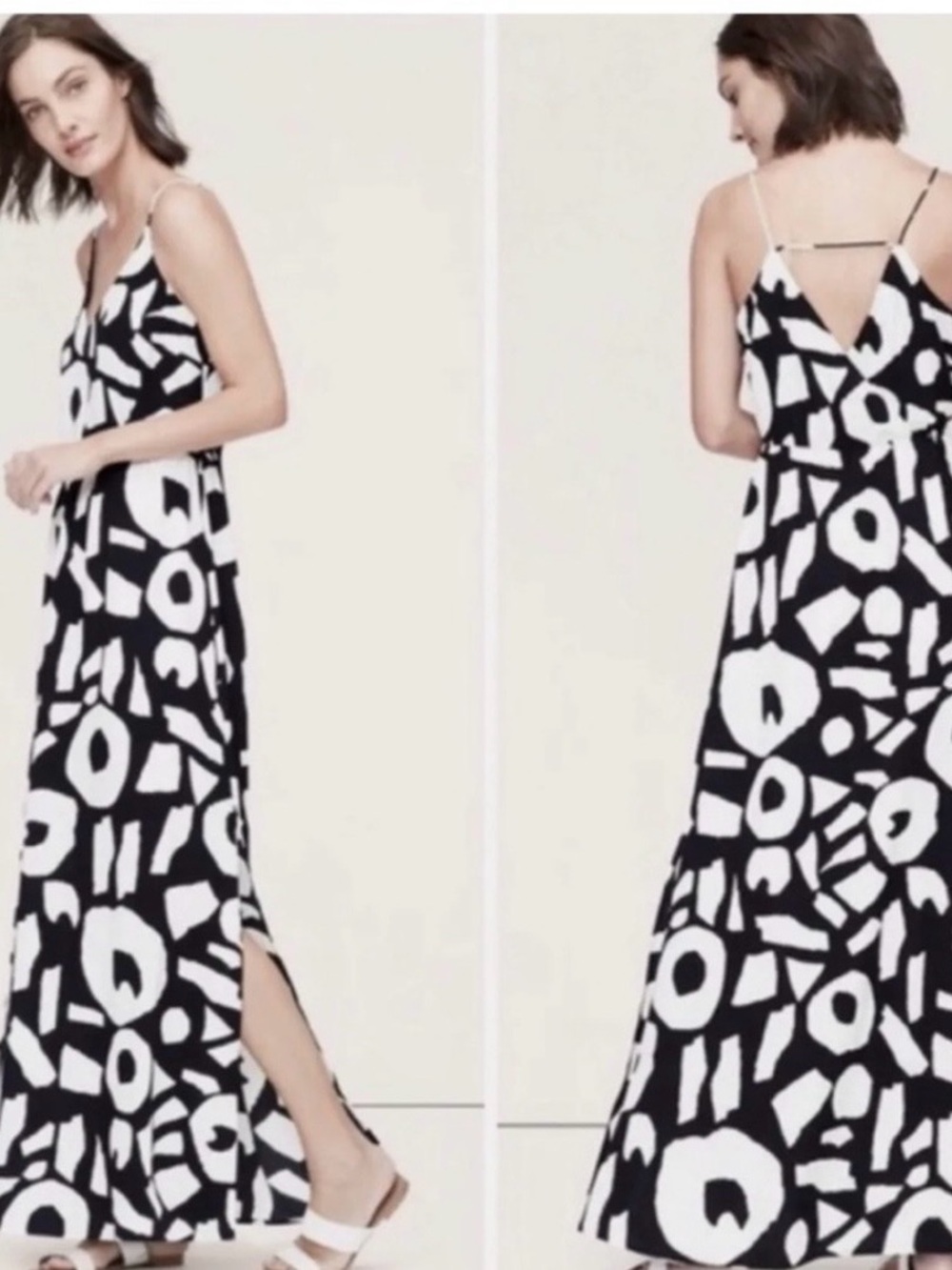 LOFT Black and White Abstract Print Maxi Dress